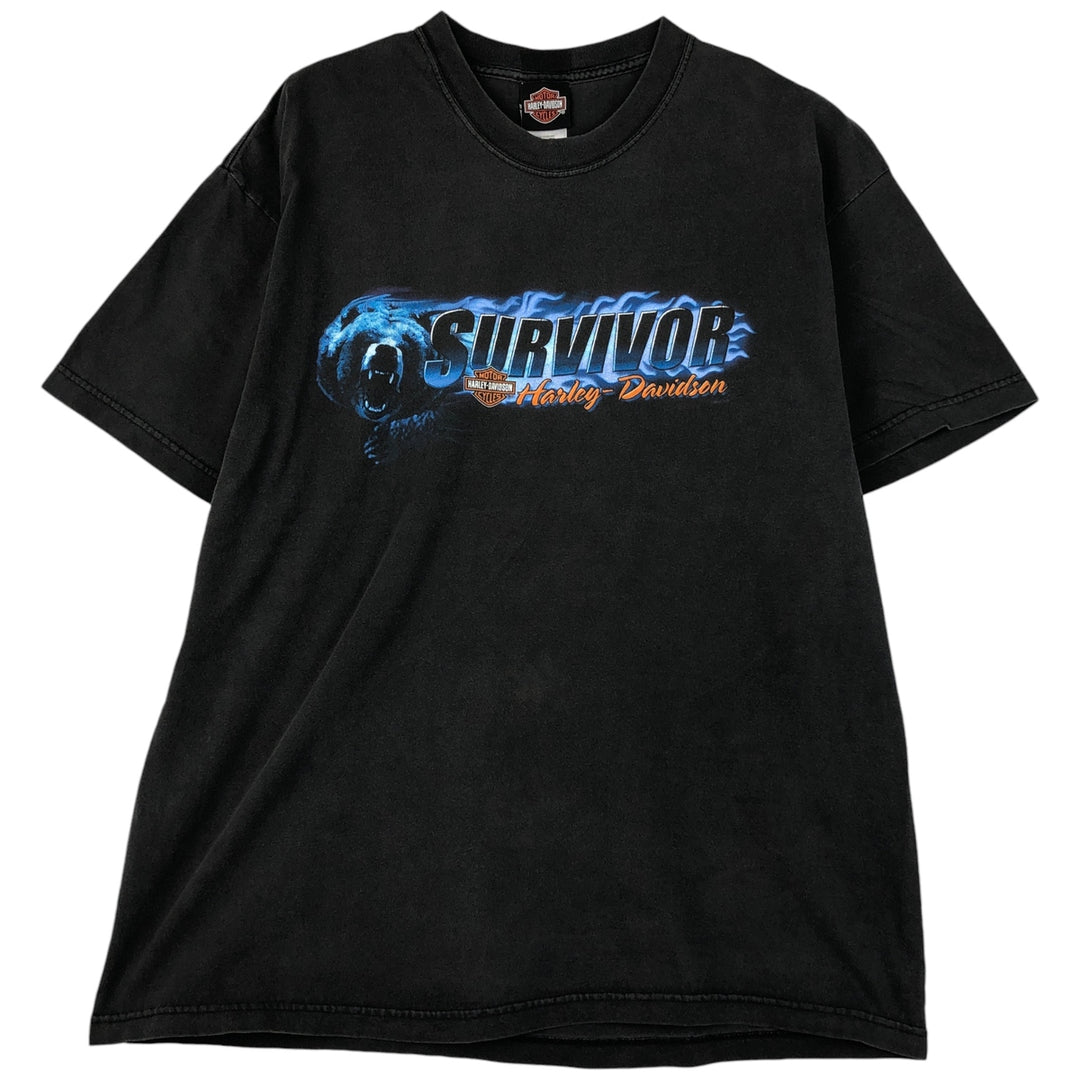 2000'S Harley-Davidson Bear Print Motorcycle T-Shirt, Made in USA, Men's Size XL cotton black type Vintage Second Hand