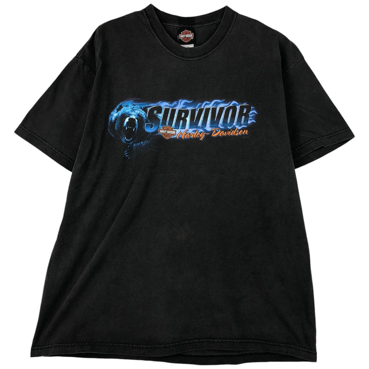 2000'S Harley-Davidson Bear Print Motorcycle T-Shirt, Made in USA, Men's Size XL cotton black type Vintage Second Hand