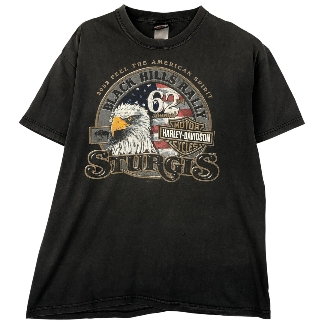 00'S Harley-Davidson Eagle Pattern Motorcycle Bike T-shirt Made in USA Men's L size cotton Charcoal Vintage Second Hand