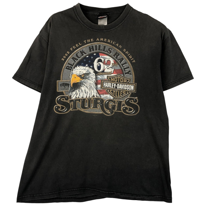 00'S Harley-Davidson Eagle Pattern Motorcycle Bike T-shirt Made in USA Men's L size cotton Charcoal Vintage Second Hand