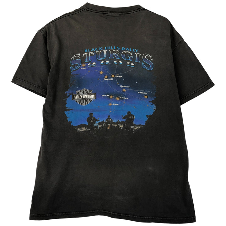 00'S Harley-Davidson Eagle Pattern Motorcycle Bike T-shirt Made in USA Men's L size cotton Charcoal Vintage Second Hand