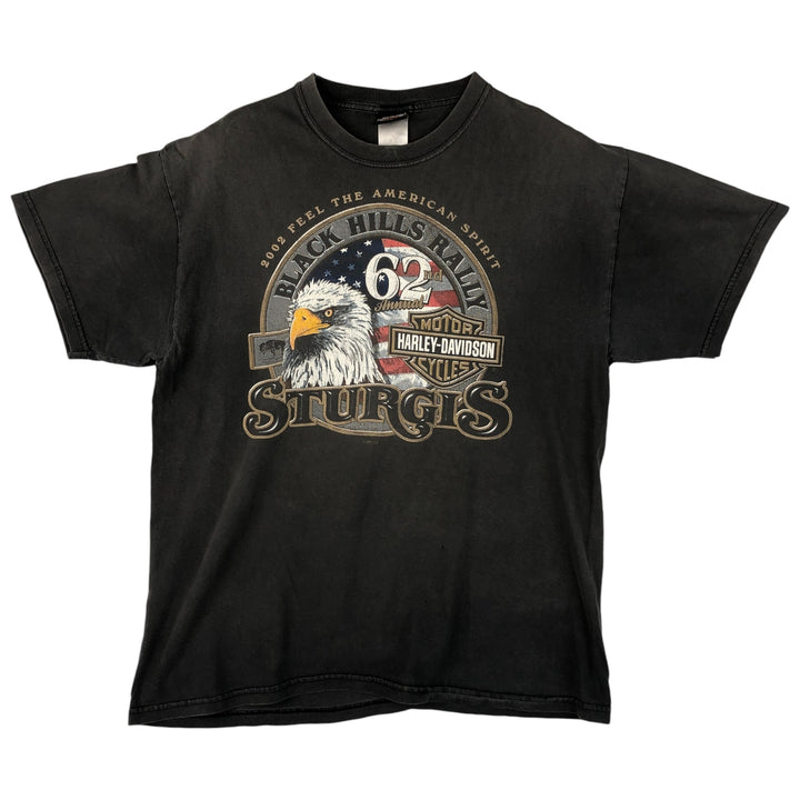00'S Harley-Davidson Eagle Pattern Motorcycle Bike T-shirt Made in USA Men's L size cotton Charcoal Vintage Second Hand