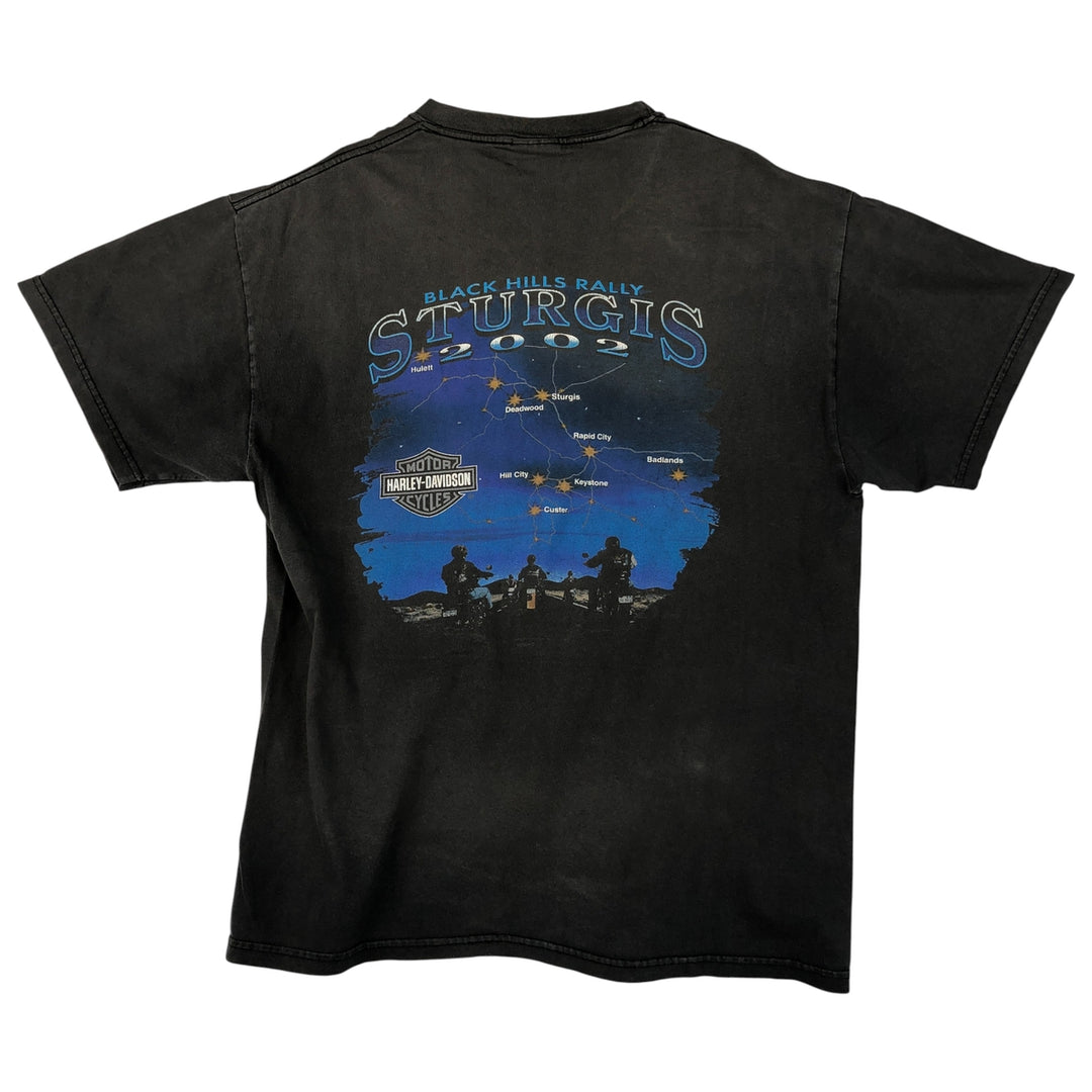 00'S Harley-Davidson Eagle Pattern Motorcycle Bike T-shirt Made in USA Men's L size cotton Charcoal Vintage Second Hand
