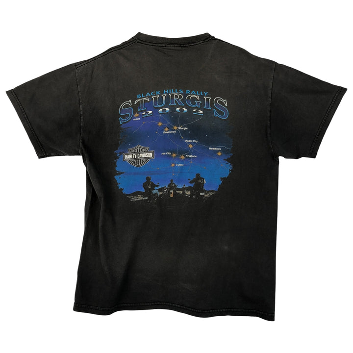 00'S Harley-Davidson Eagle Pattern Motorcycle Bike T-shirt Made in USA Men's L size cotton Charcoal Vintage Second Hand