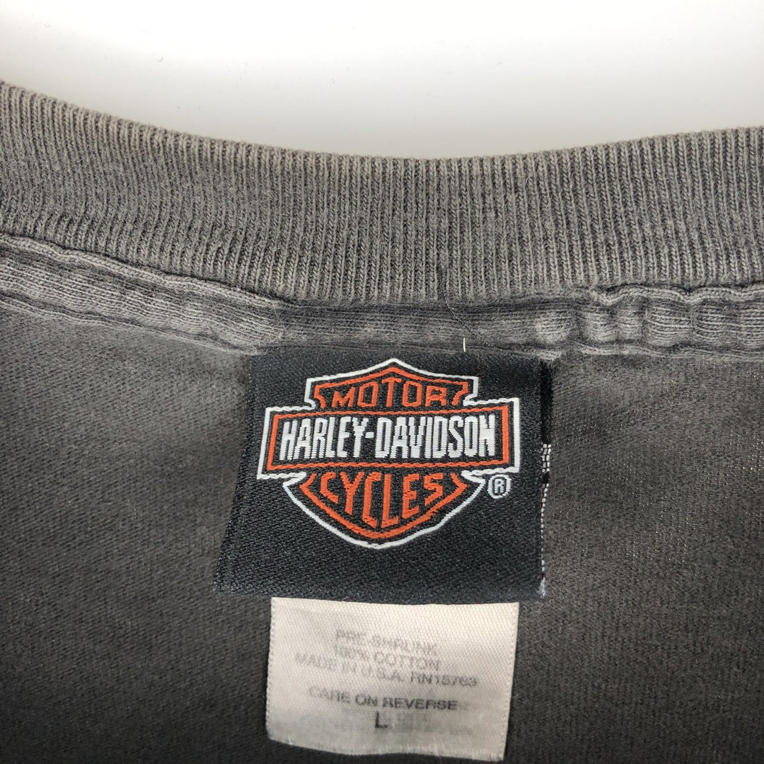 00'S Harley-Davidson Eagle Pattern Motorcycle Bike T-shirt Made in USA Men's L size cotton Charcoal Vintage Second Hand