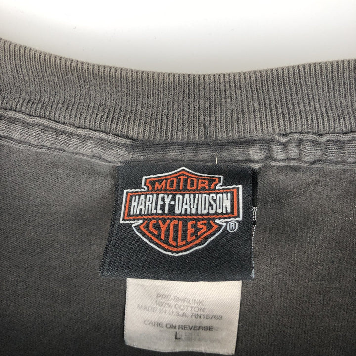 00'S Harley-Davidson Eagle Pattern Motorcycle Bike T-shirt Made in USA Men's L size cotton Charcoal Vintage Second Hand
