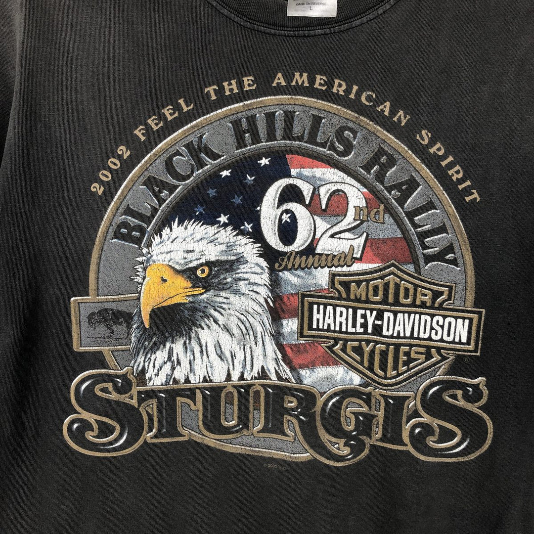 00'S Harley-Davidson Eagle Pattern Motorcycle Bike T-shirt Made in USA Men's L size cotton Charcoal Vintage Second Hand