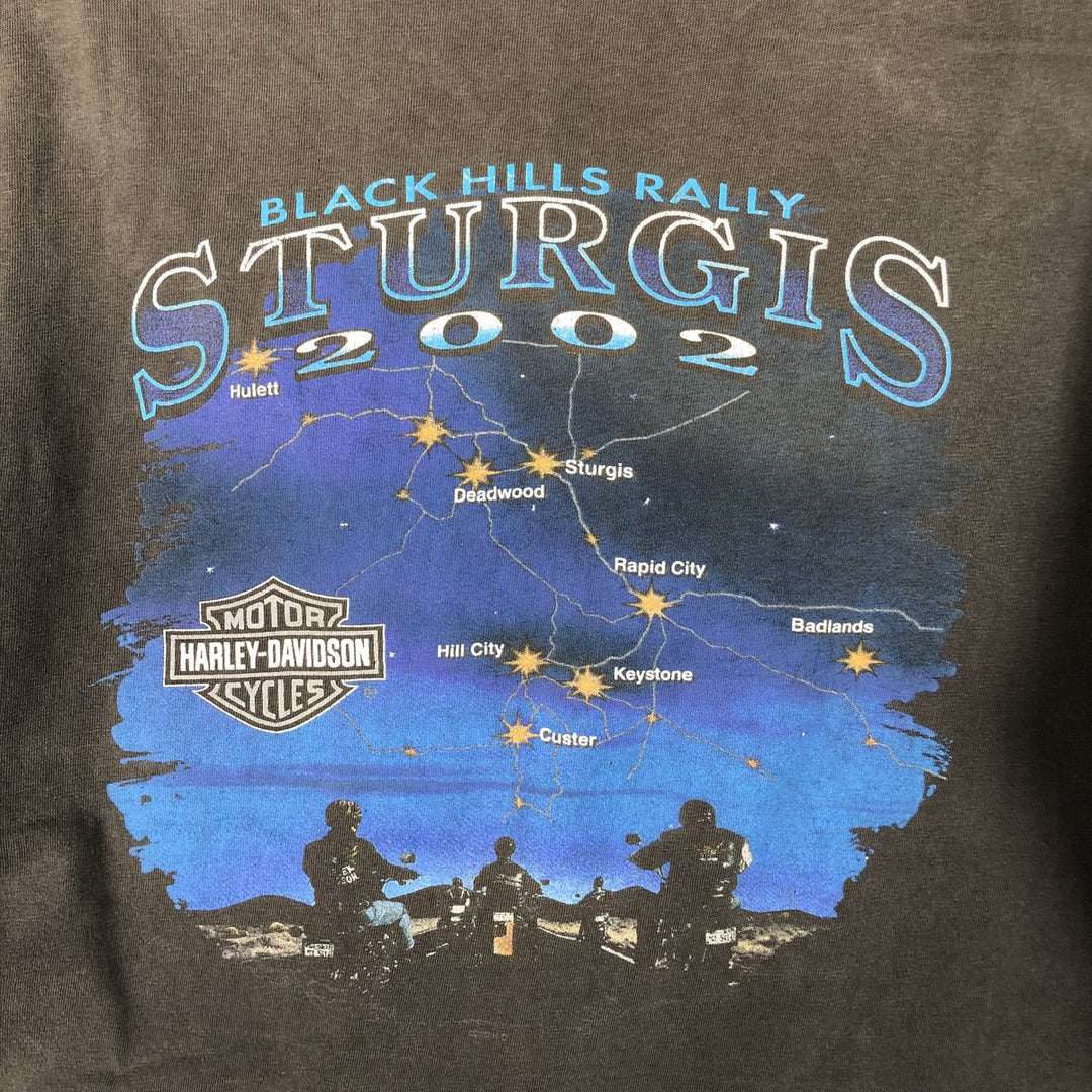 00'S Harley-Davidson Eagle Pattern Motorcycle Bike T-shirt Made in USA Men's L size cotton Charcoal Vintage Second Hand