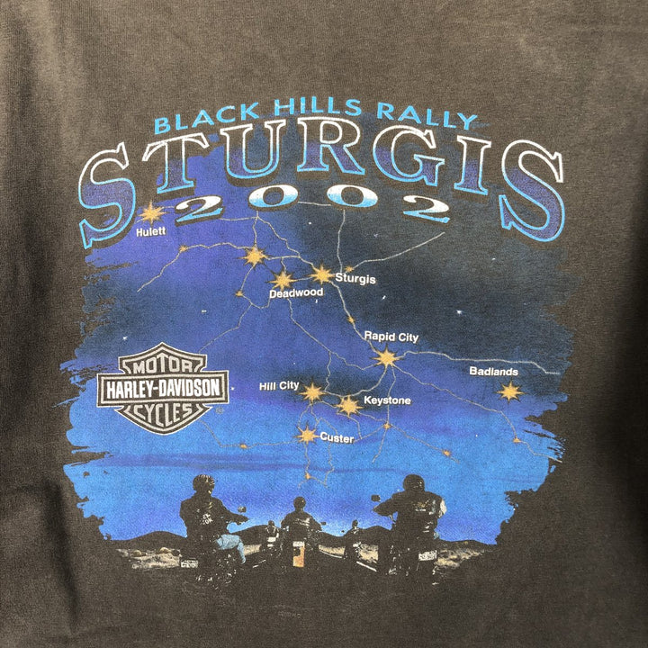 00'S Harley-Davidson Eagle Pattern Motorcycle Bike T-shirt Made in USA Men's L size cotton Charcoal Vintage Second Hand