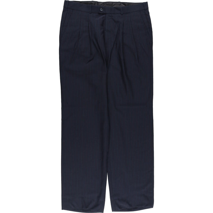 Stripe Pattern Two-pleat Slacks Pants Men's W36 unclear navy blue type Vintage Second Hand