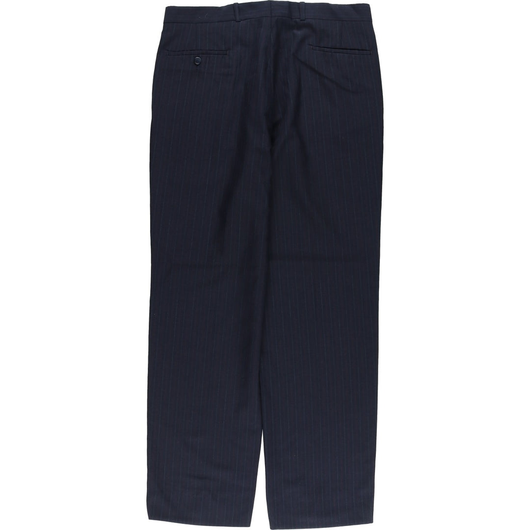 Stripe Pattern Two-pleat Slacks Pants Men's W36 unclear navy blue type Vintage Second Hand