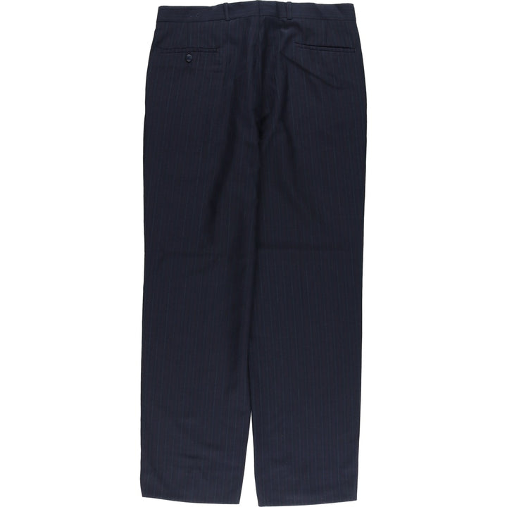 Stripe Pattern Two-pleat Slacks Pants Men's W36 unclear navy blue type Vintage Second Hand
