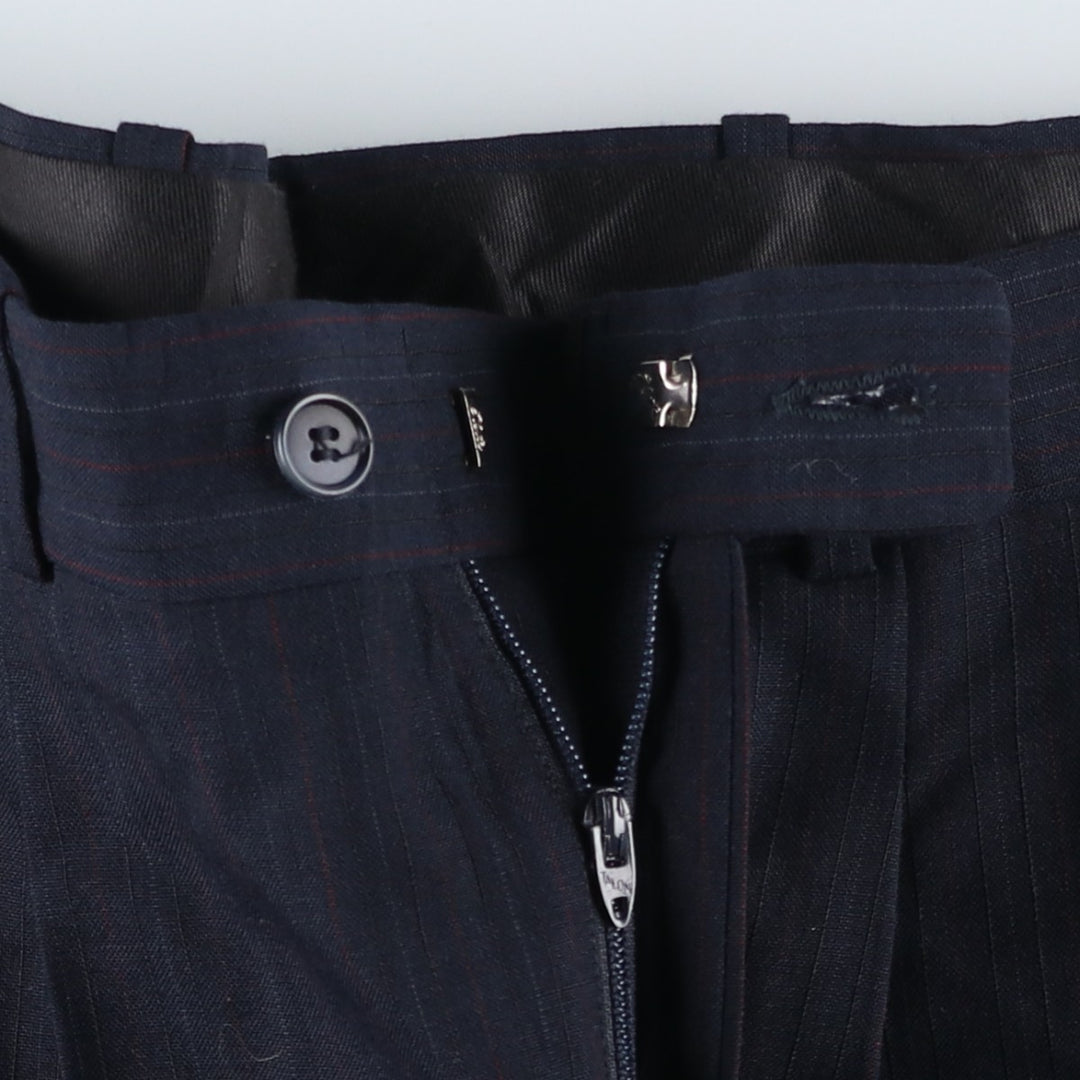 Stripe Pattern Two-pleat Slacks Pants Men's W36 unclear navy blue type Vintage Second Hand