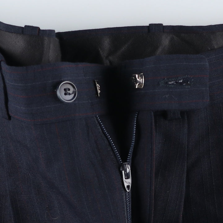 Stripe Pattern Two-pleat Slacks Pants Men's W36 unclear navy blue type Vintage Second Hand
