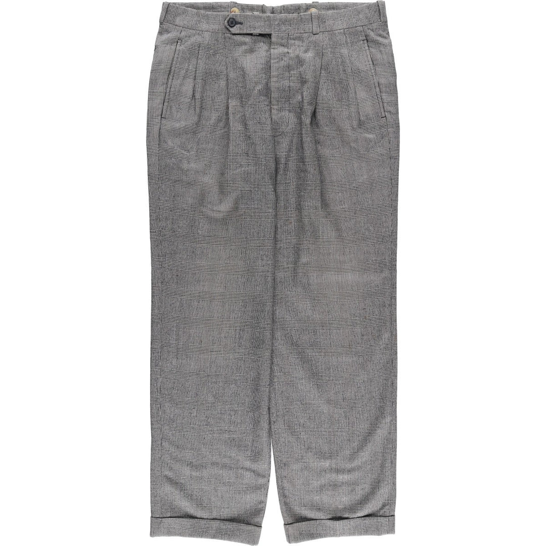 1980'S Nordstrom Glen Plaid Two-pleat Wool Pants, Men's Size 35 wool gray type Vintage Second Hand