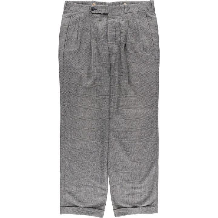 1980'S Nordstrom Glen Plaid Two-pleat Wool Pants, Men's Size 35 wool gray type Vintage Second Hand