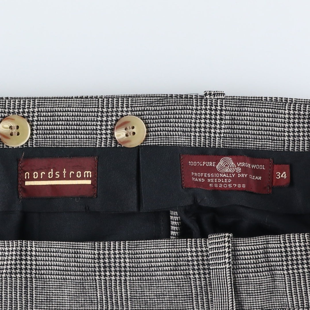 1980'S Nordstrom Glen Plaid Two-pleat Wool Pants, Men's Size 35 wool gray type Vintage Second Hand