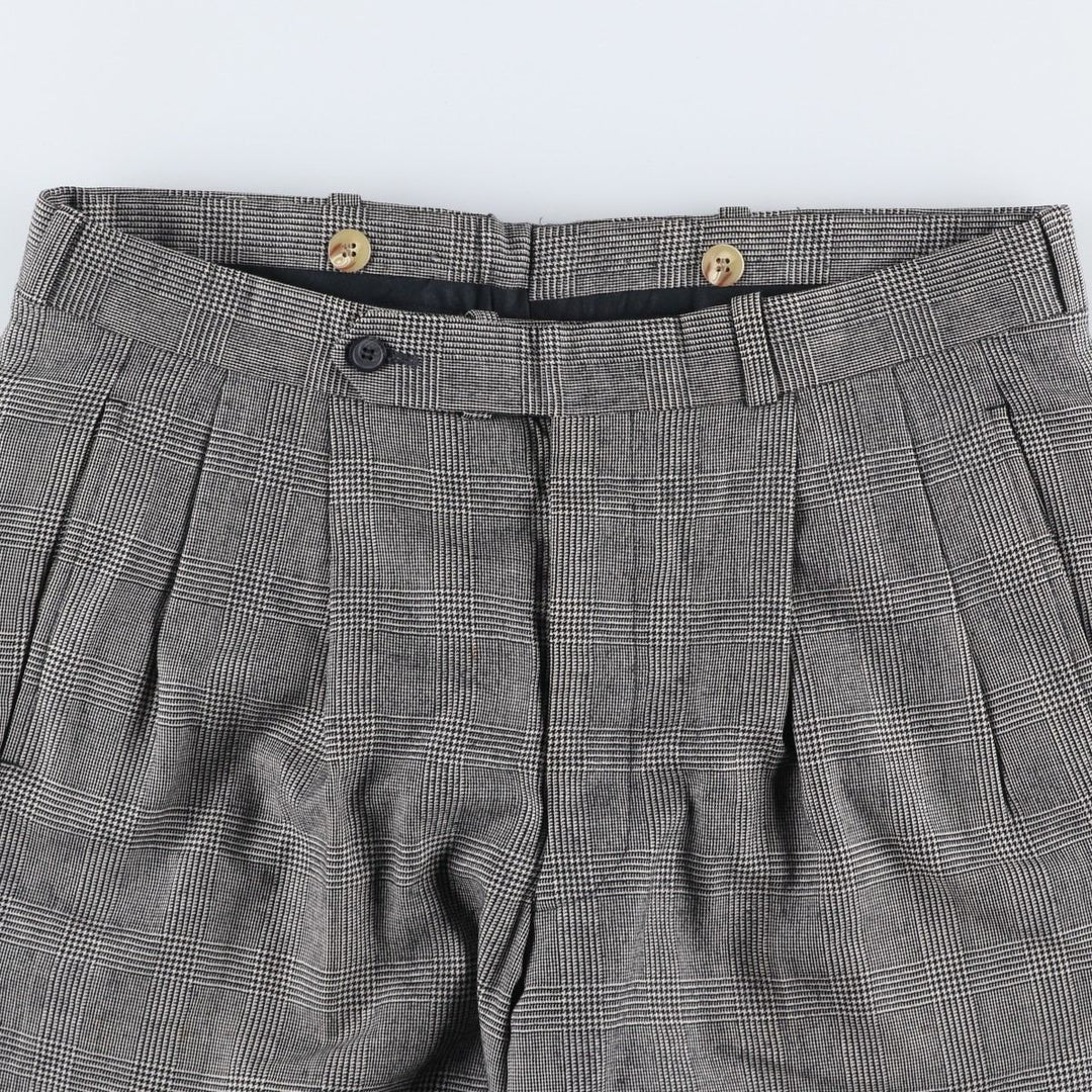 1980'S Nordstrom Glen Plaid Two-pleat Wool Pants, Men's Size 35 wool gray type Vintage Second Hand
