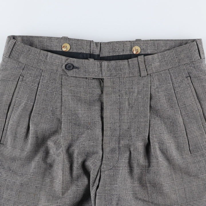 1980'S Nordstrom Glen Plaid Two-pleat Wool Pants, Men's Size 35 wool gray type Vintage Second Hand