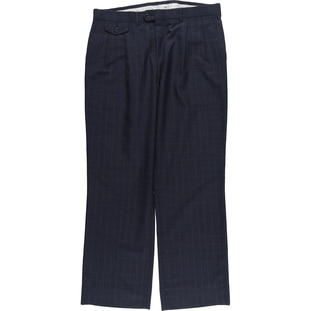 KUPPENHEIMER Check Pattern Two-Pleated Slacks, Men's, W35, Vintage unclear navy blue type Vintage Second Hand