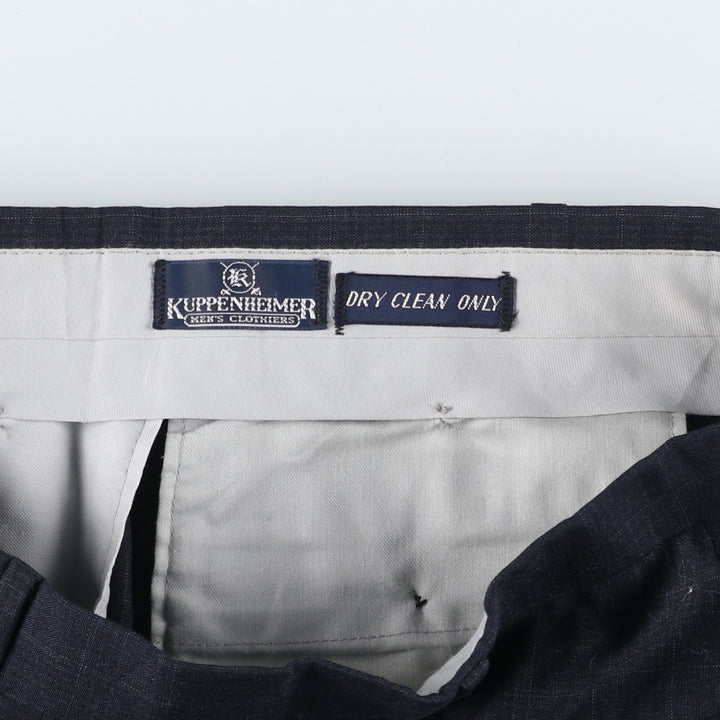 KUPPENHEIMER Check Pattern Two-Pleated Slacks, Men's, W35, Vintage unclear navy blue type Vintage Second Hand