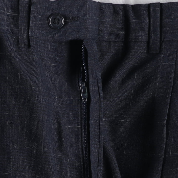 KUPPENHEIMER Check Pattern Two-Pleated Slacks, Men's, W35, Vintage unclear navy blue type Vintage Second Hand
