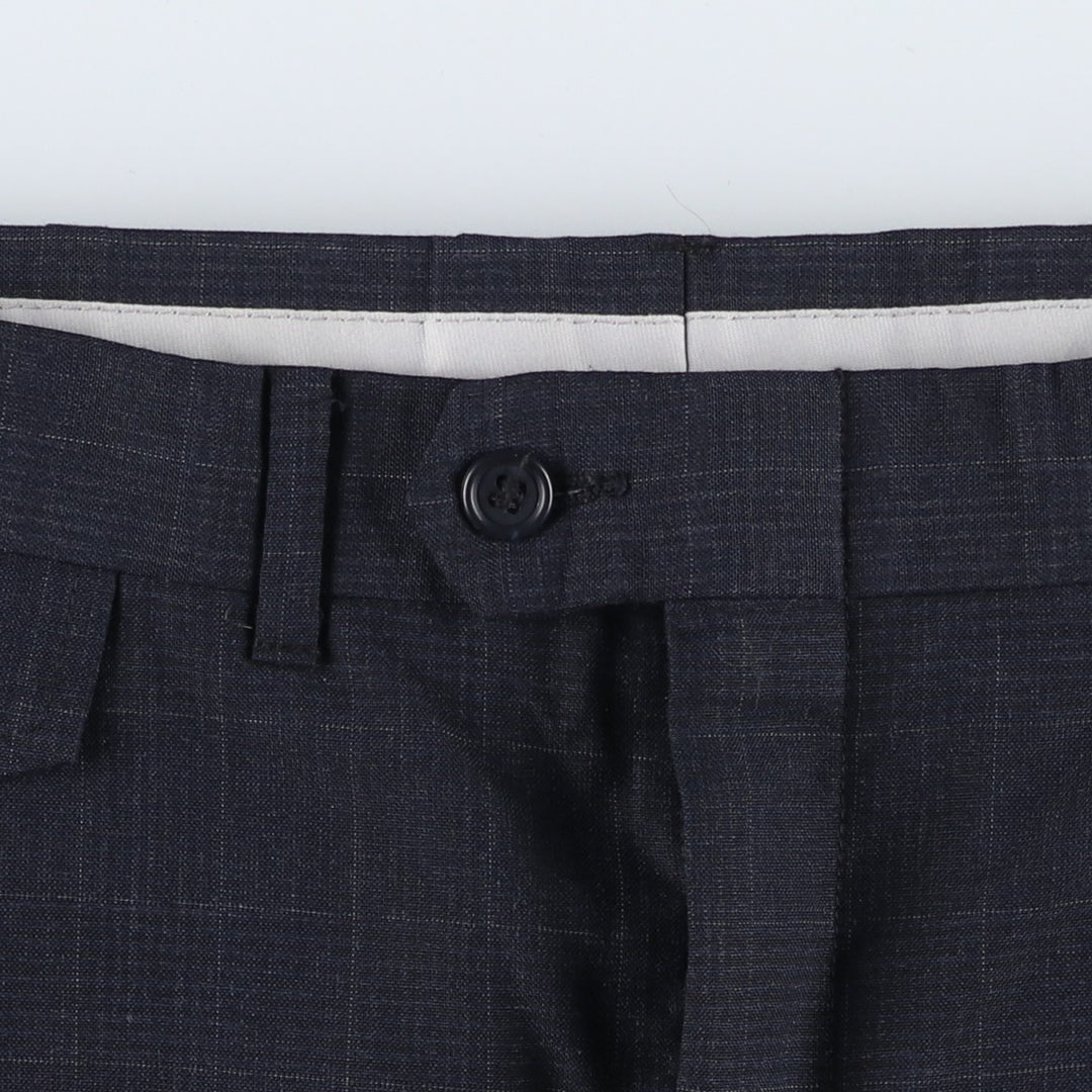 KUPPENHEIMER Check Pattern Two-Pleated Slacks, Men's, W35, Vintage unclear navy blue type Vintage Second Hand