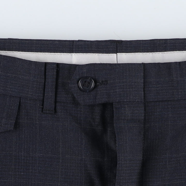 KUPPENHEIMER Check Pattern Two-Pleated Slacks, Men's, W35, Vintage unclear navy blue type Vintage Second Hand