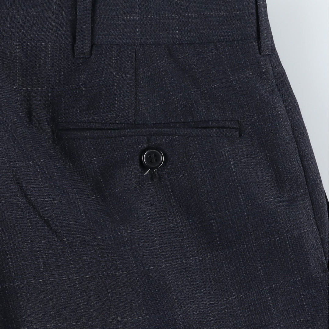 KUPPENHEIMER Check Pattern Two-Pleated Slacks, Men's, W35, Vintage unclear navy blue type Vintage Second Hand