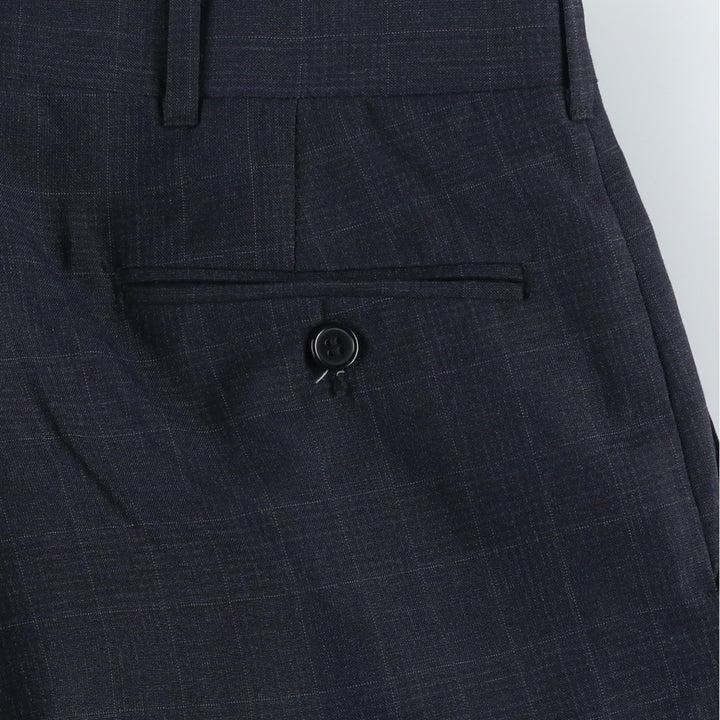 KUPPENHEIMER Check Pattern Two-Pleated Slacks, Men's, W35, Vintage unclear navy blue type Vintage Second Hand