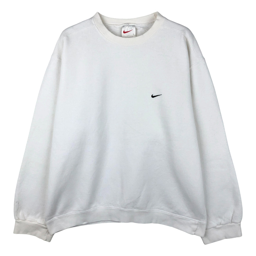90'S Nike One Point Logo Sweatshirt Trainer Made in USA Men's L Size Vintage cotton white type Vintage Second Hand