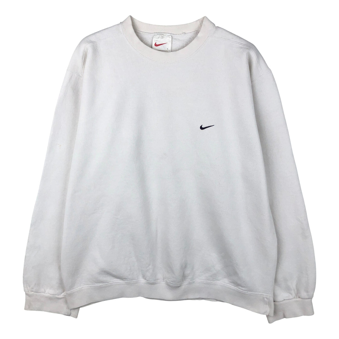 90'S Nike One Point Logo Sweatshirt Trainer Made in USA Men's L Size Vintage cotton white type Vintage Second Hand