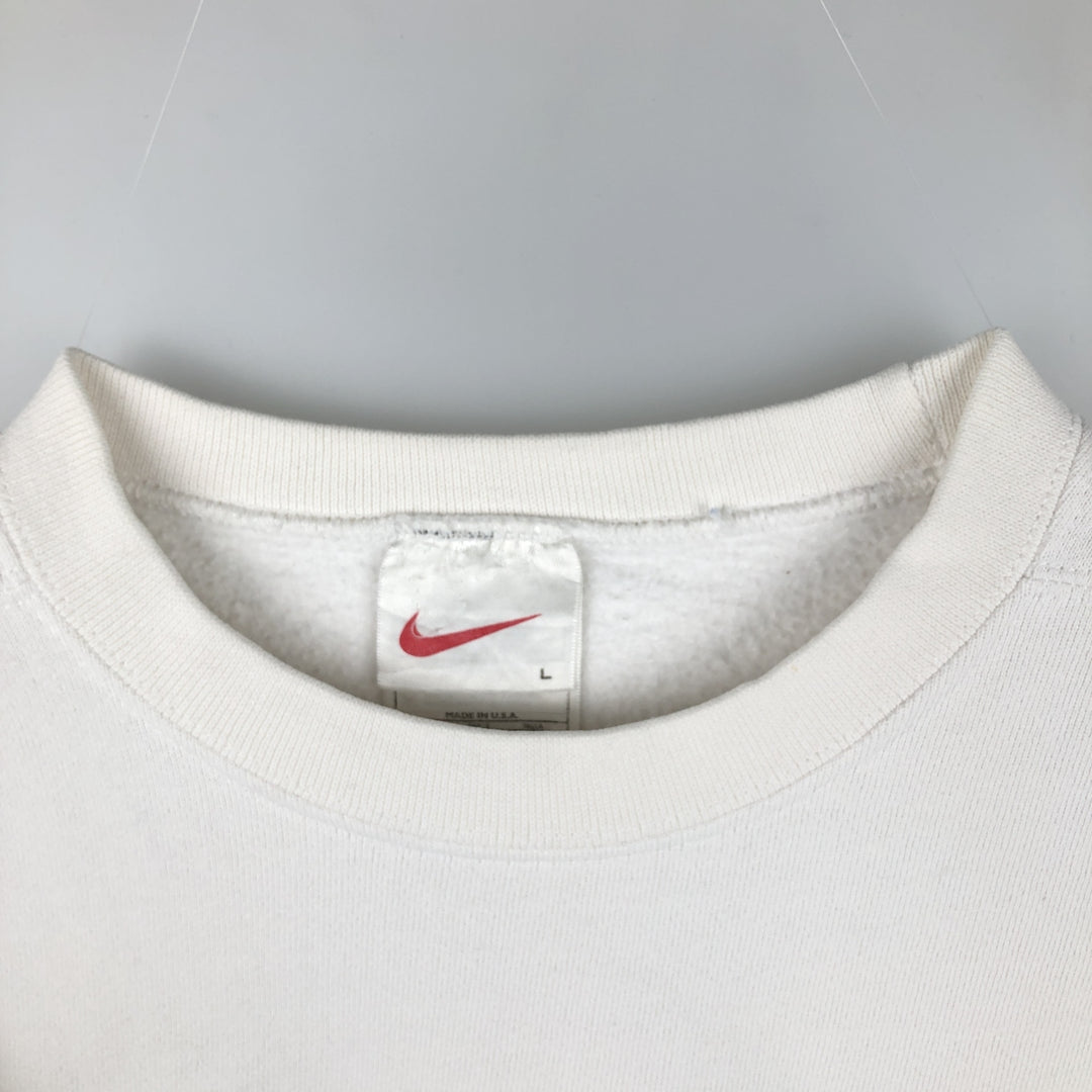 90'S Nike One Point Logo Sweatshirt Trainer Made in USA Men's L Size Vintage cotton white type Vintage Second Hand
