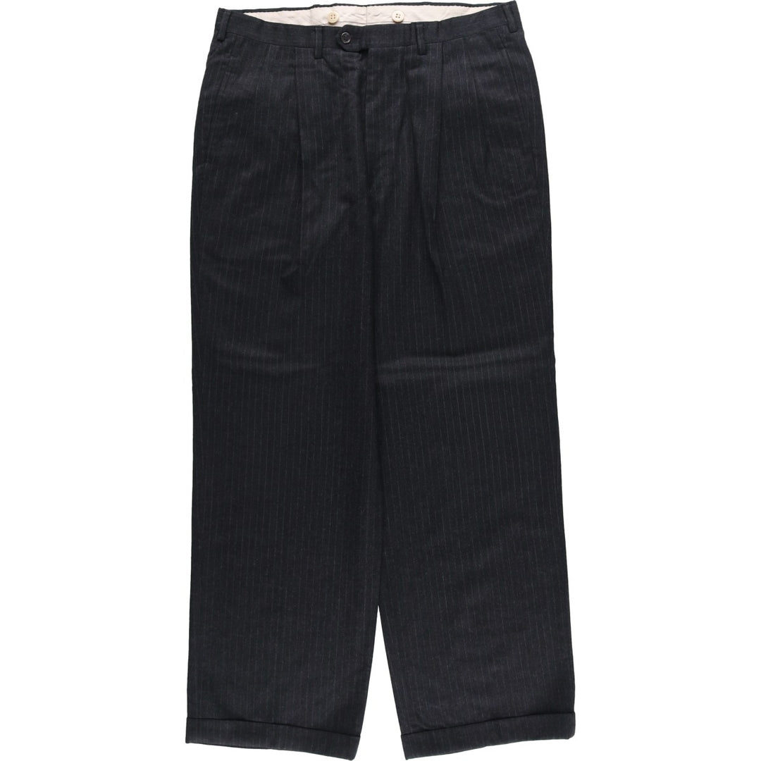 Stripe Pattern Two-pleat Slacks Pants Men's W34 Vintage unclear Charcoal Vintage Second Hand