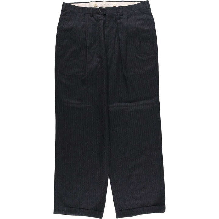 Stripe Pattern Two-pleat Slacks Pants Men's W34 Vintage unclear Charcoal Vintage Second Hand