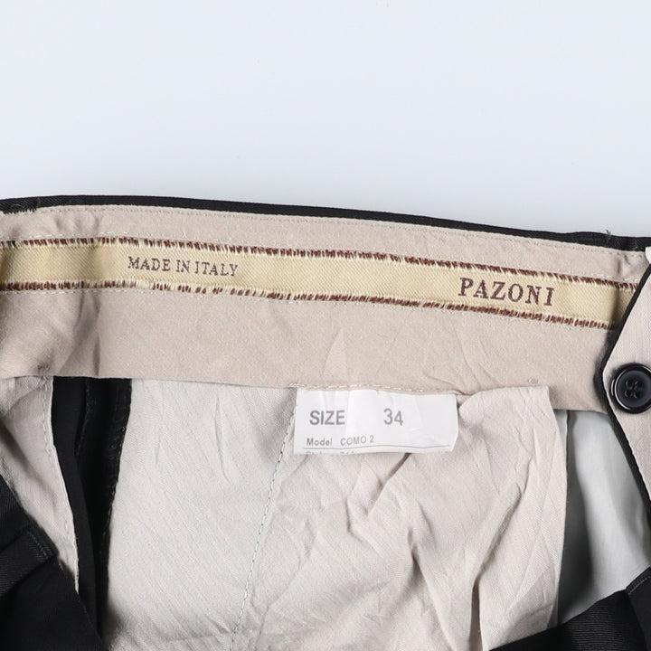 PAZONI Two-pleat Wool Pants and Slacks, Made in Italy, Men's Size W34 wool black type Vintage Second Hand