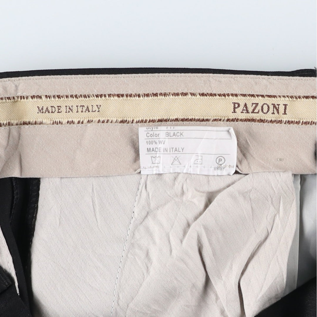 PAZONI Two-pleat Wool Pants and Slacks, Made in Italy, Men's Size W34 wool black type Vintage Second Hand