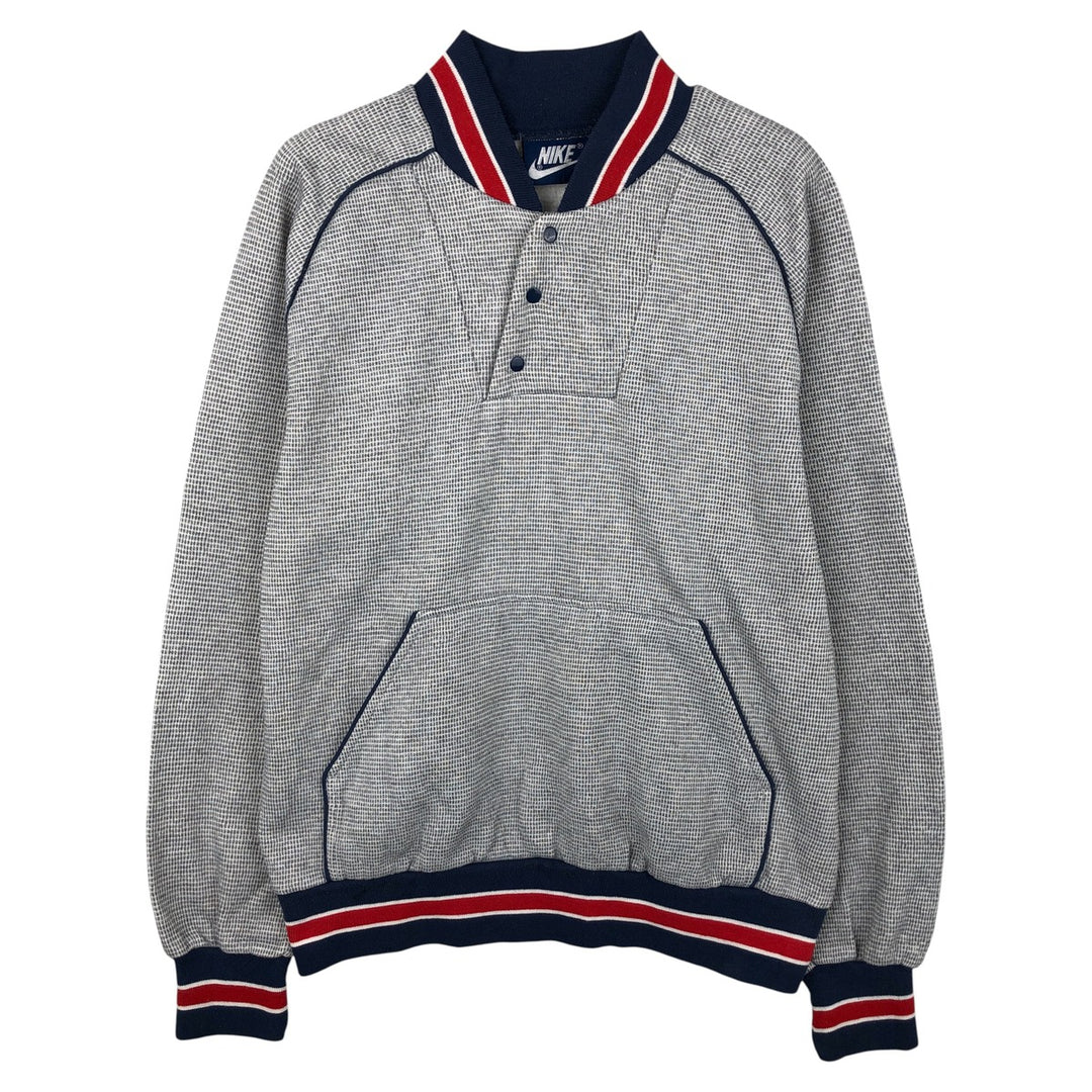 Vintage 1980'S Nike Navy Blue Tag Half Button Sweatshirt, Men's Size L cotton gray type Vintage Second Hand