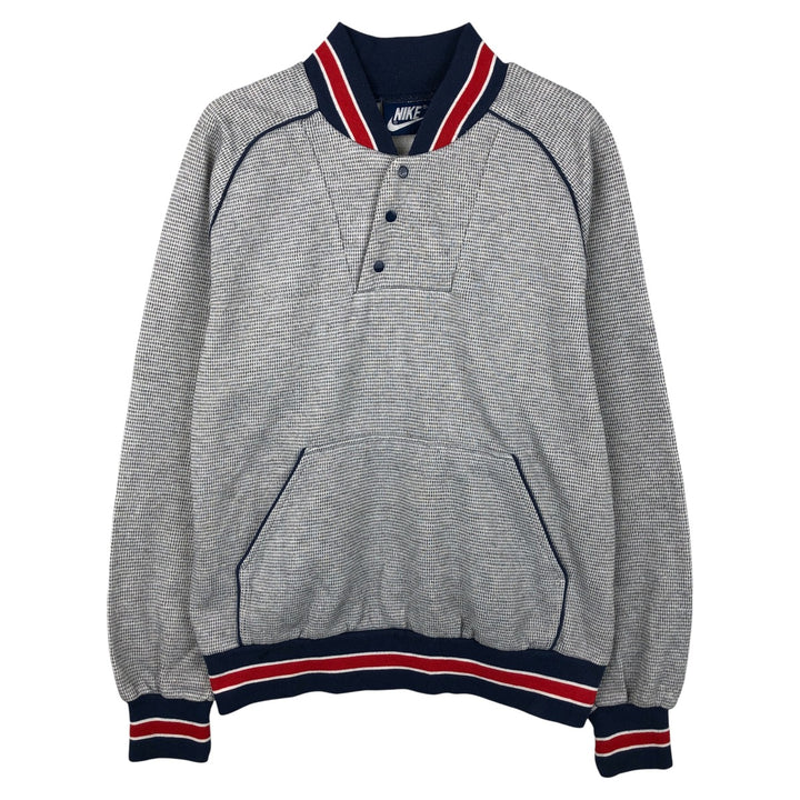 Vintage 1980'S Nike Navy Blue Tag Half Button Sweatshirt, Men's Size L cotton gray type Vintage Second Hand