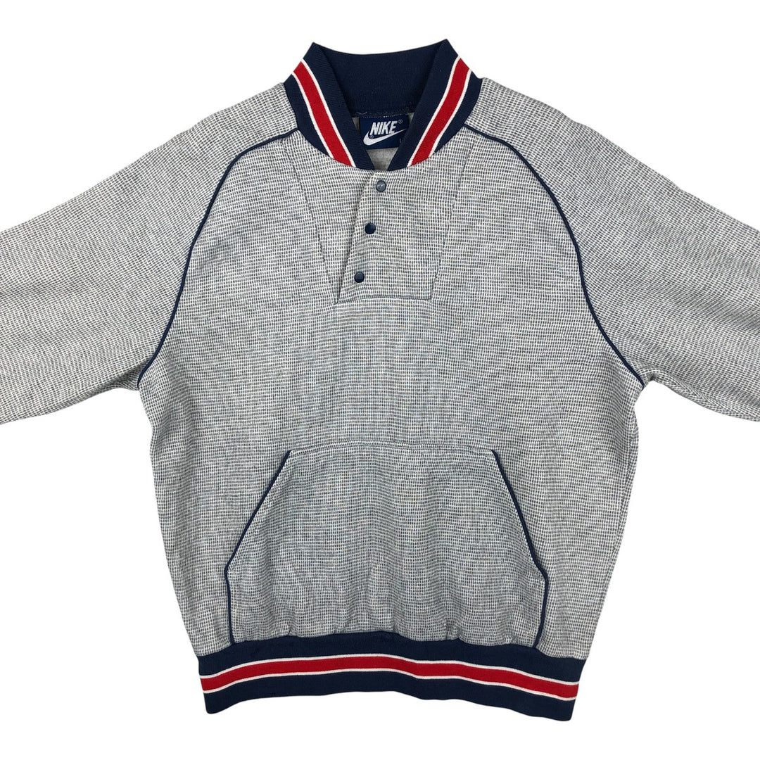 Vintage 1980'S Nike Navy Blue Tag Half Button Sweatshirt, Men's Size L cotton gray type Vintage Second Hand