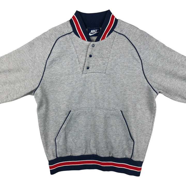 Vintage 1980'S Nike Navy Blue Tag Half Button Sweatshirt, Men's Size L cotton gray type Vintage Second Hand