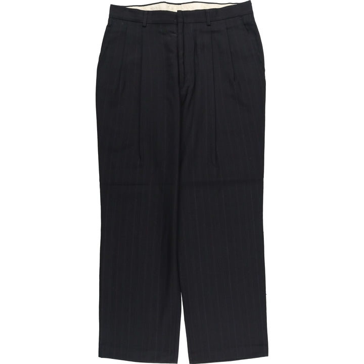 Striped Pattern Two-pleat Slacks Pants, Made in USA, Men's Size W34 polyester black type Vintage Second Hand