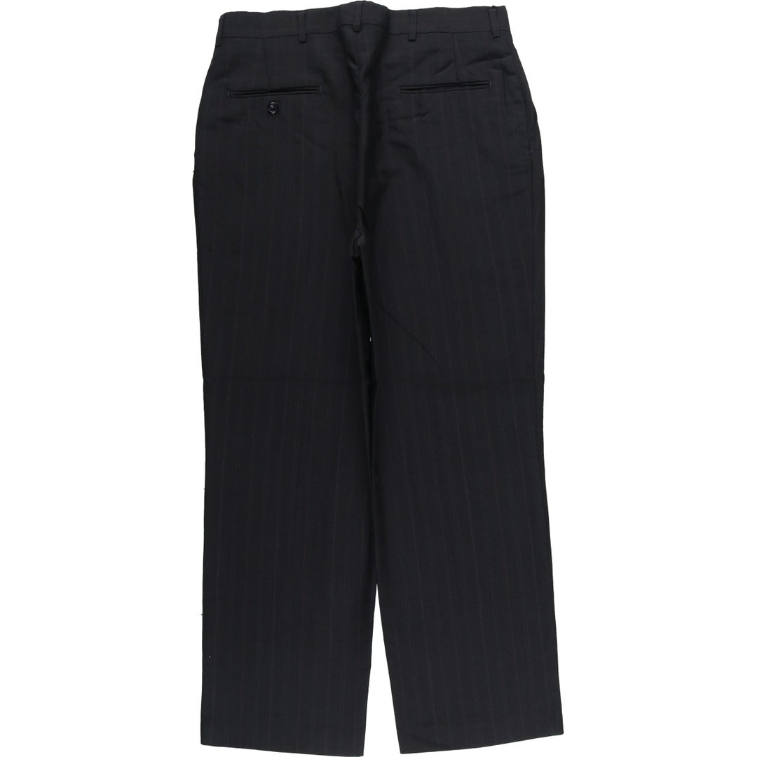 Striped Pattern Two-pleat Slacks Pants, Made in USA, Men's Size W34 polyester black type Vintage Second Hand