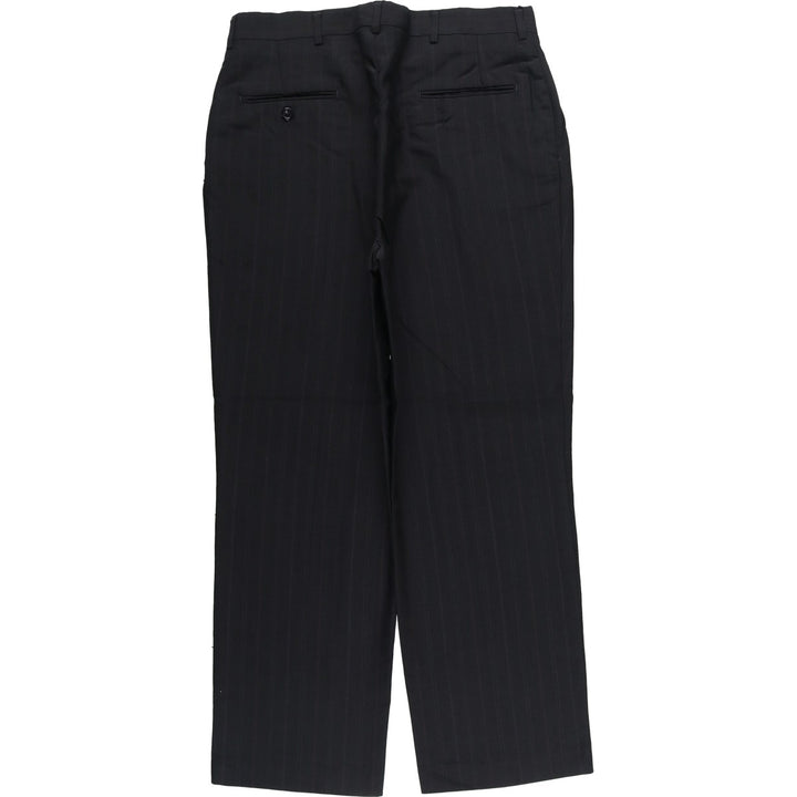 Striped Pattern Two-pleat Slacks Pants, Made in USA, Men's Size W34 polyester black type Vintage Second Hand