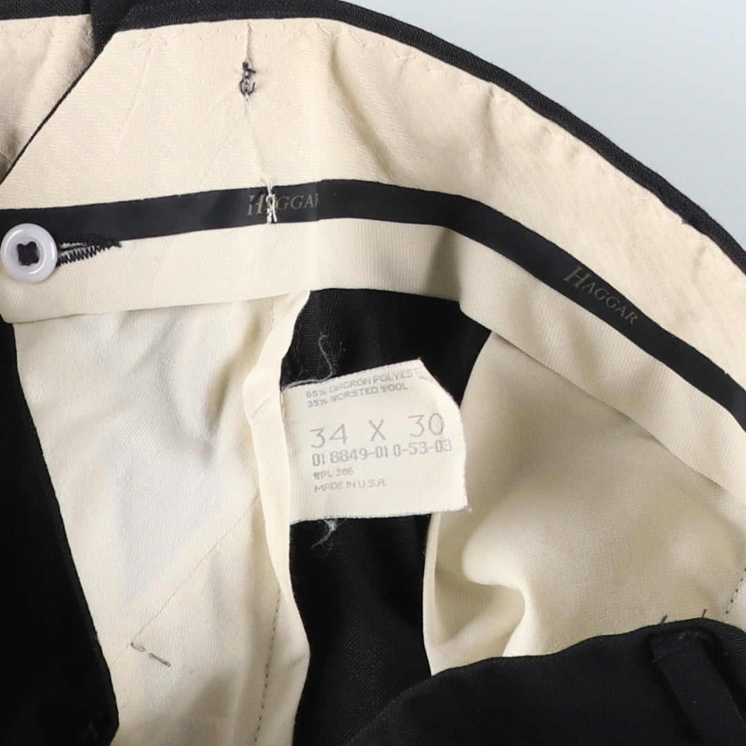 Striped Pattern Two-pleat Slacks Pants, Made in USA, Men's Size W34 polyester black type Vintage Second Hand