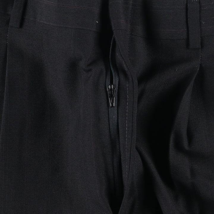 Striped Pattern Two-pleat Slacks Pants, Made in USA, Men's Size W34 polyester black type Vintage Second Hand