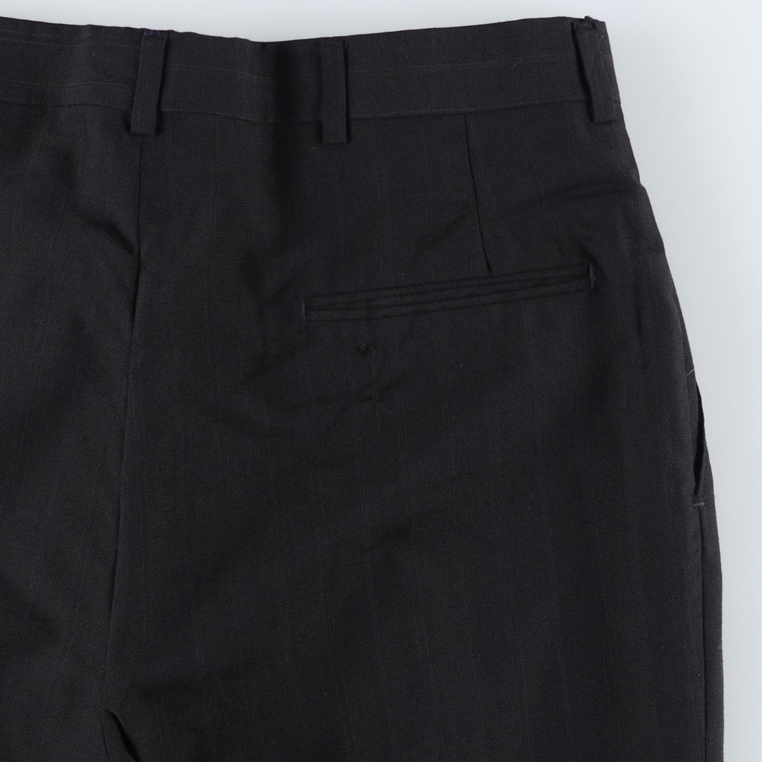 Striped Pattern Two-pleat Slacks Pants, Made in USA, Men's Size W34 polyester black type Vintage Second Hand