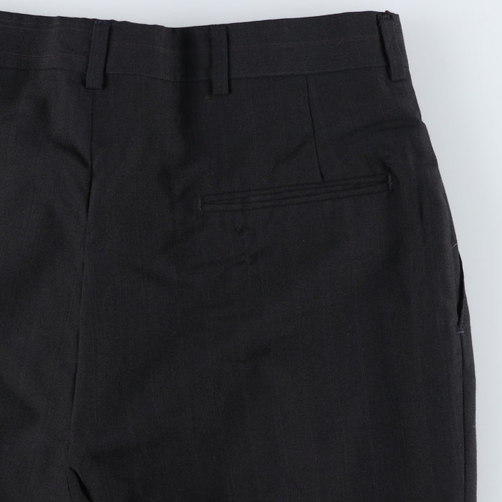 Striped Pattern Two-pleat Slacks Pants, Made in USA, Men's Size W34 polyester black type Vintage Second Hand