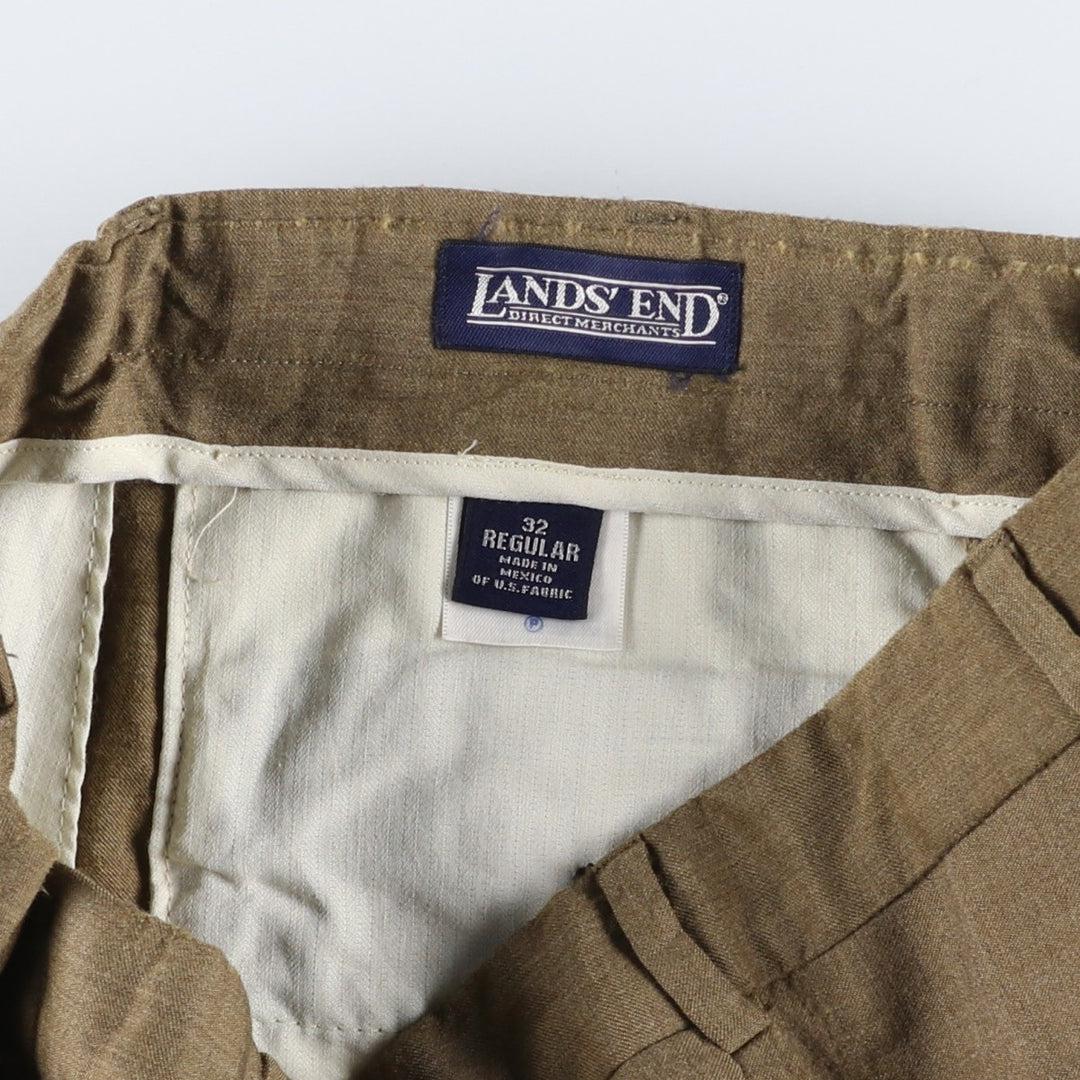 LANDS' END Two-pleat Wool Pants, Men's Size W31 wool Khaki type brown Vintage Second Hand