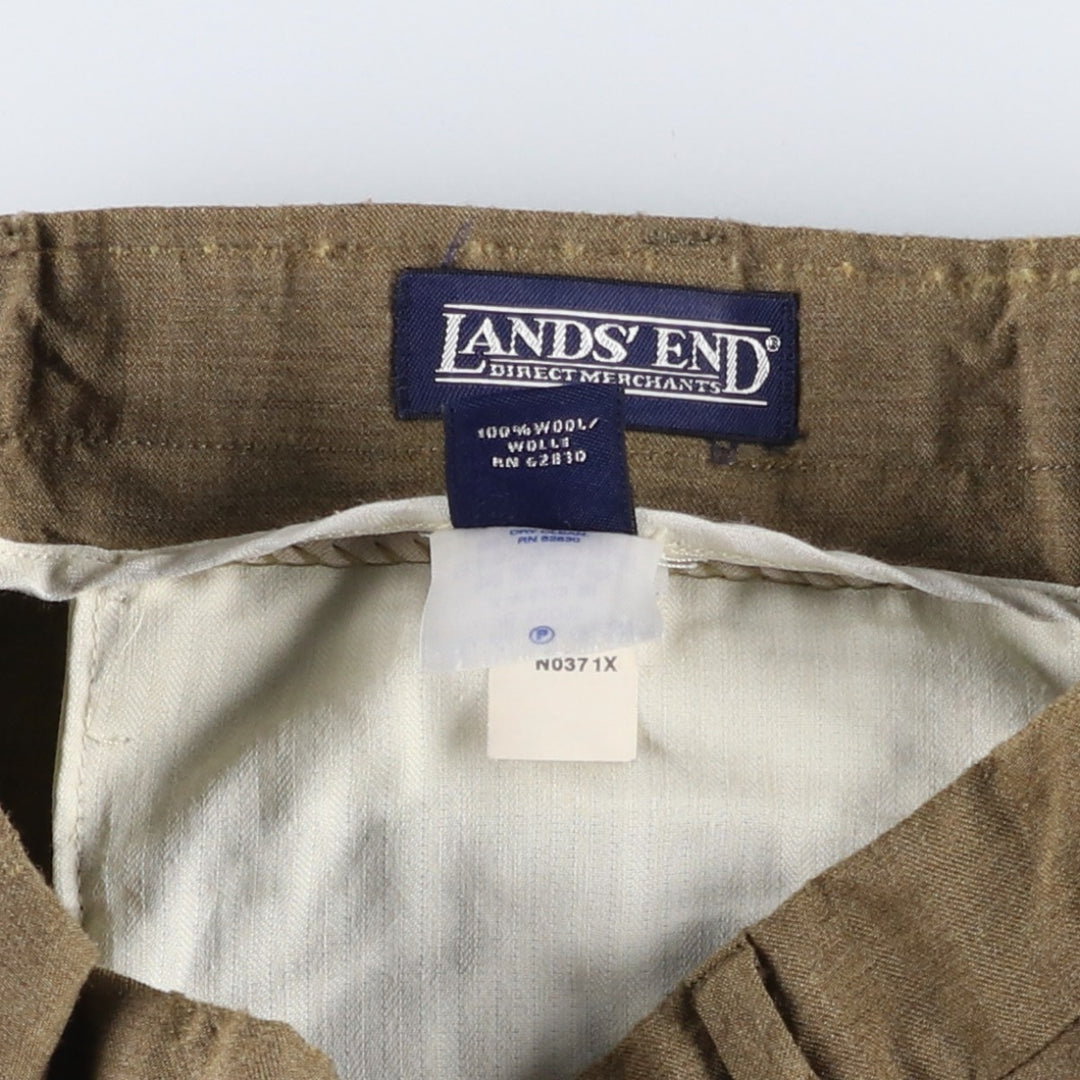 LANDS' END Two-pleat Wool Pants, Men's Size W31 wool Khaki type brown Vintage Second Hand